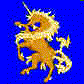 Amber Unicorn with Blue Background
